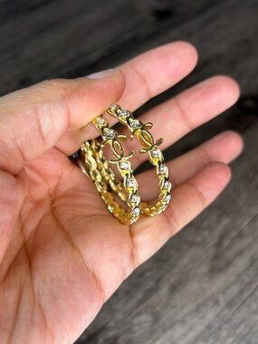 Gold-Tone Crystal Hoop C Earrings - Women Rhinestone Jewelry NWT